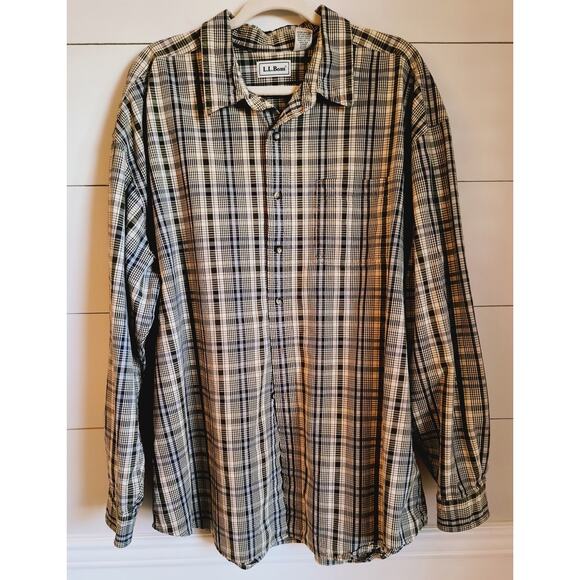 LL Bean Button Down Work Shirt Men's XXL Plaid Blue Green Long Sleeve Minor Flaw - Picture 7 of 12